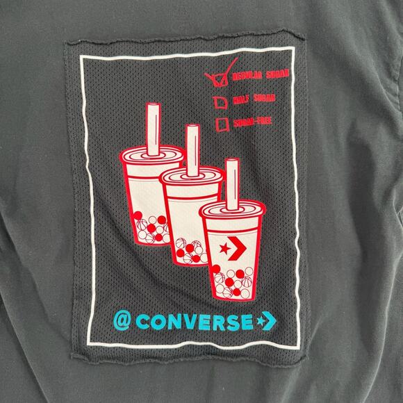 Converse Boba Tea T-Shirt Adult Size Small Oversized Black Embroidered - Picture 3 of 8